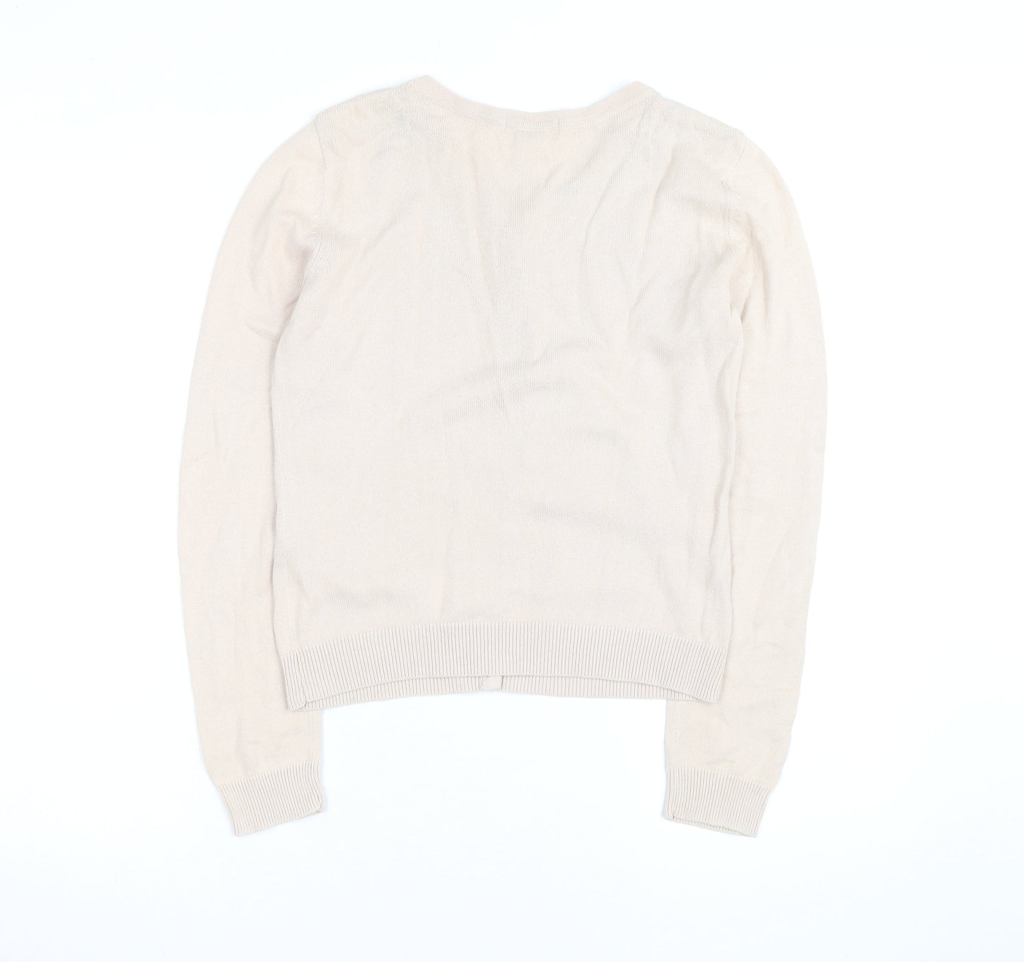 H&M Women’s Beige Cotton Knit Cardigan XS Lightweight Crew Neck