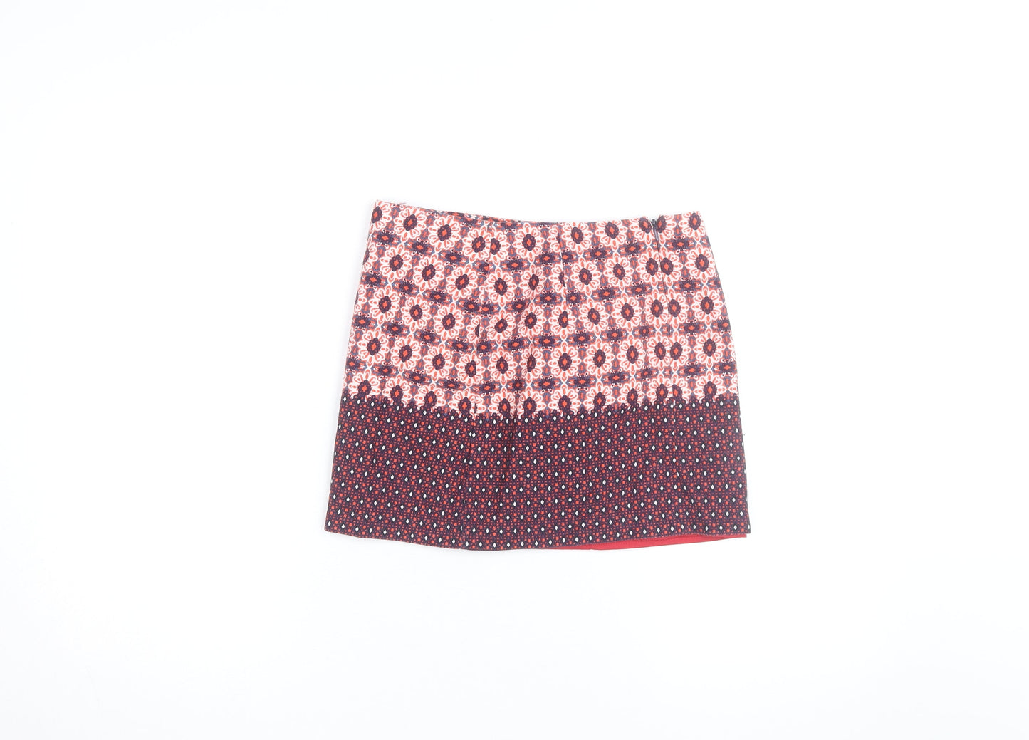 Topshop Women’s Red Floral Tweed Mini Skirt Size 8 Retro Style