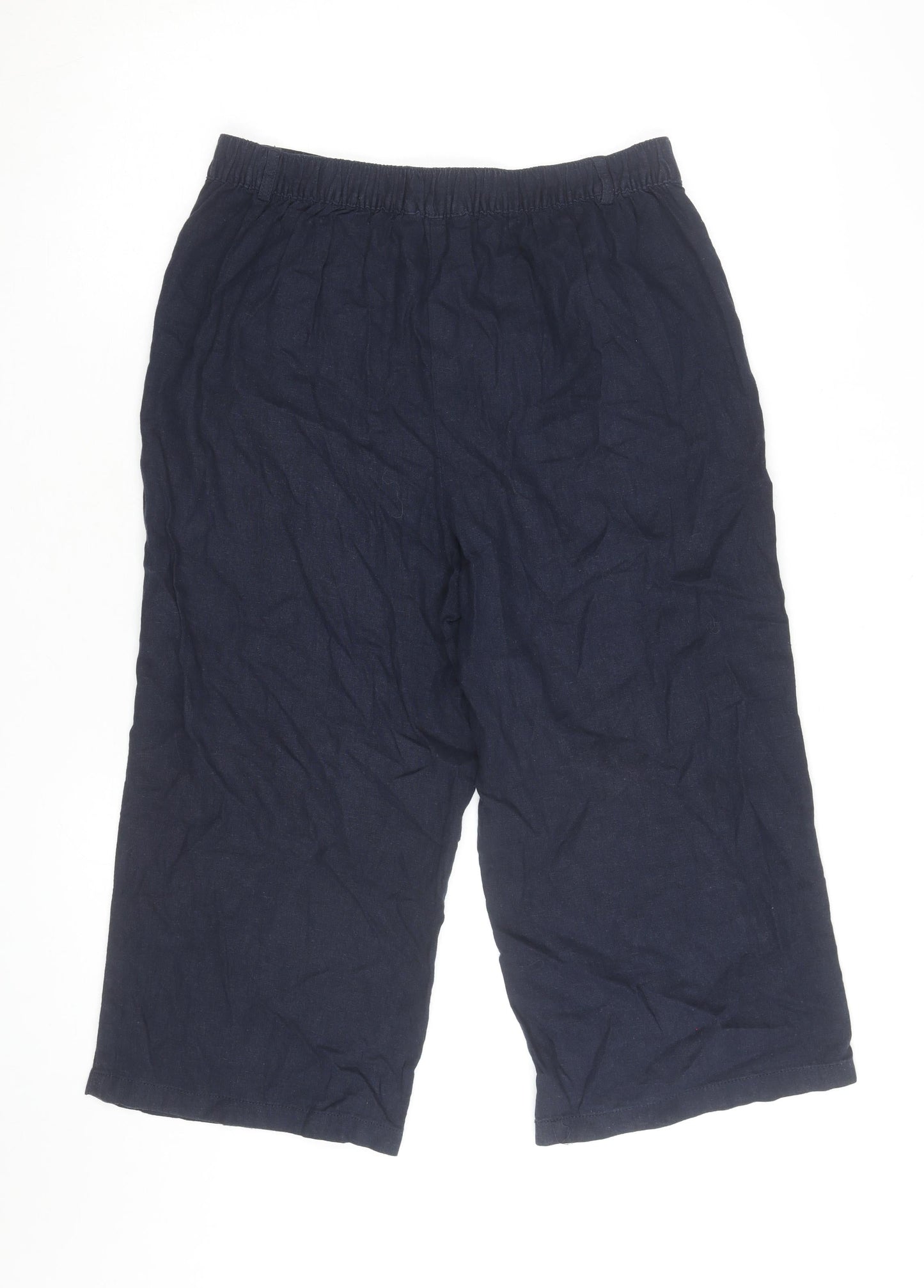Marks and Spencer Women Navy Cropped Linen Trousers Size 12