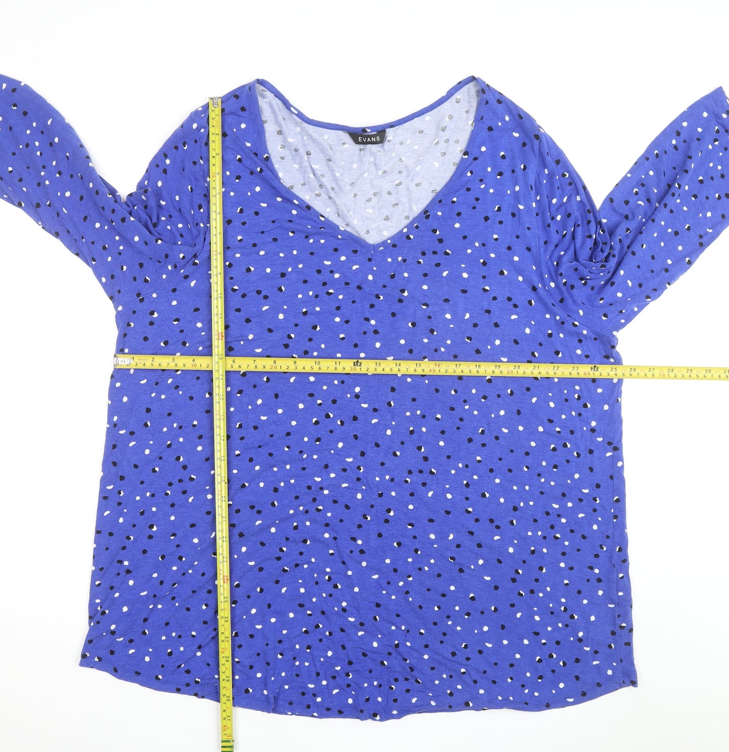 Evans Women's Blue Polka Dot V-Neck 3/4 Sleeve Jersey Top Size 20