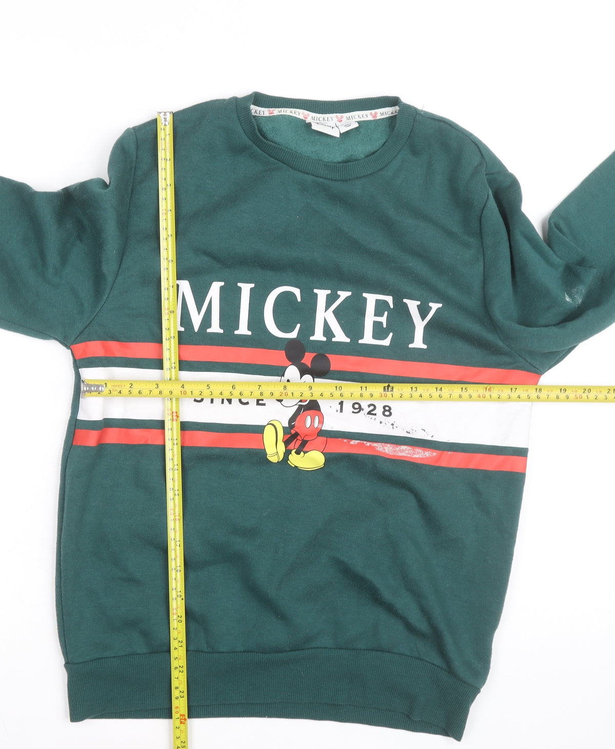 Back view of Disney Men's Green Mickey Mouse Graphic Pullover Sweatshirt, size S