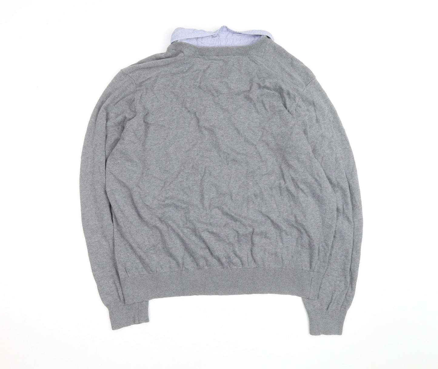 Kensington Eastside Men's Grey 2XL V-Neck Cotton Jumper