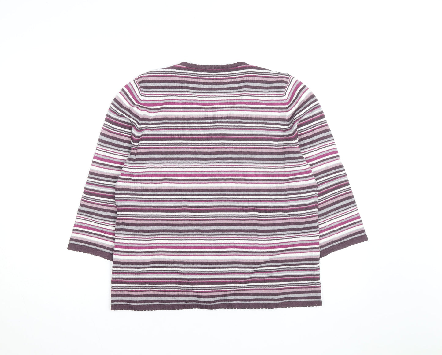 Eastex Women’s Multicoloured Striped V-Neck 3/4 Sleeve Jumper Size 16