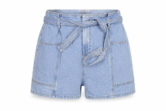 Front view of Denim Co. Men's Blue Belted Chino Denim Shorts, size M