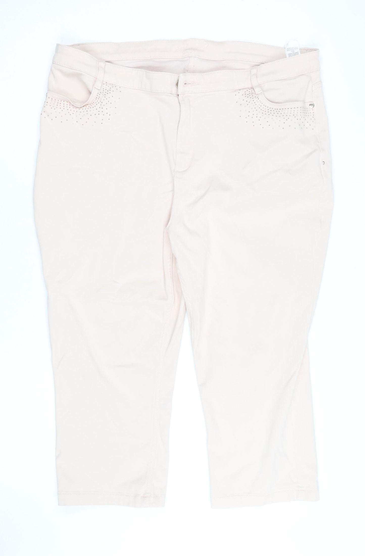 Marks and Spencer Women Beige Cropped Stretch Trousers UK 20 Rhinestone