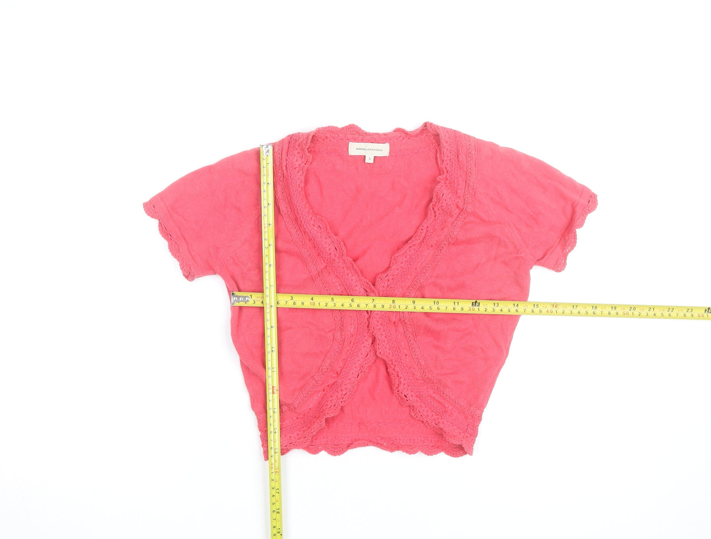Rocha.John Rocha Women’s Pink Cropped Crochet V-Neck Blouse Size S