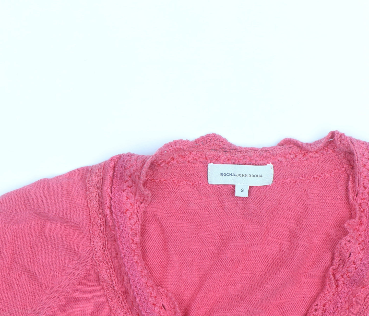 Rocha.John Rocha Women’s Pink Cropped Crochet V-Neck Blouse Size S
