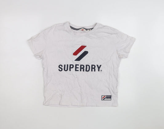 Superdry Women's White Cotton T-Shirt Size 10 Short Sleeve Logo Top