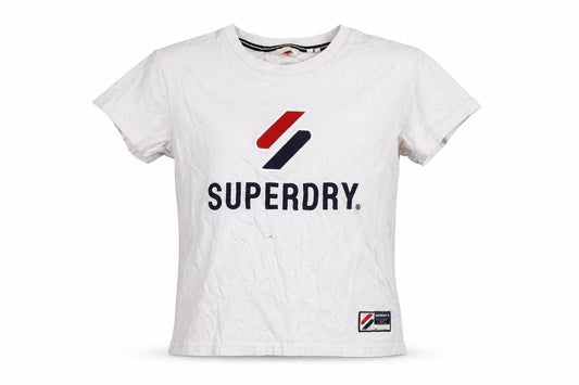 Superdry Women's White Cotton T-Shirt Size 10 Short Sleeve Logo Top