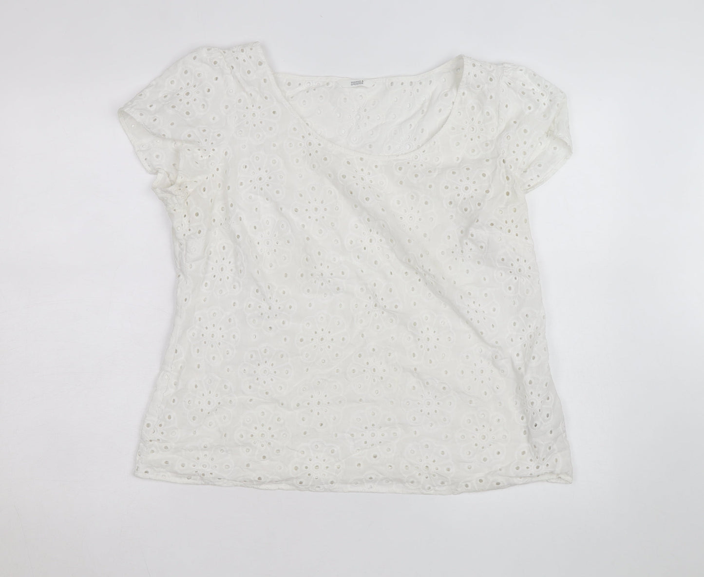 Marks and Spencer Women’s White Cotton Broderie Blouse Size 18
