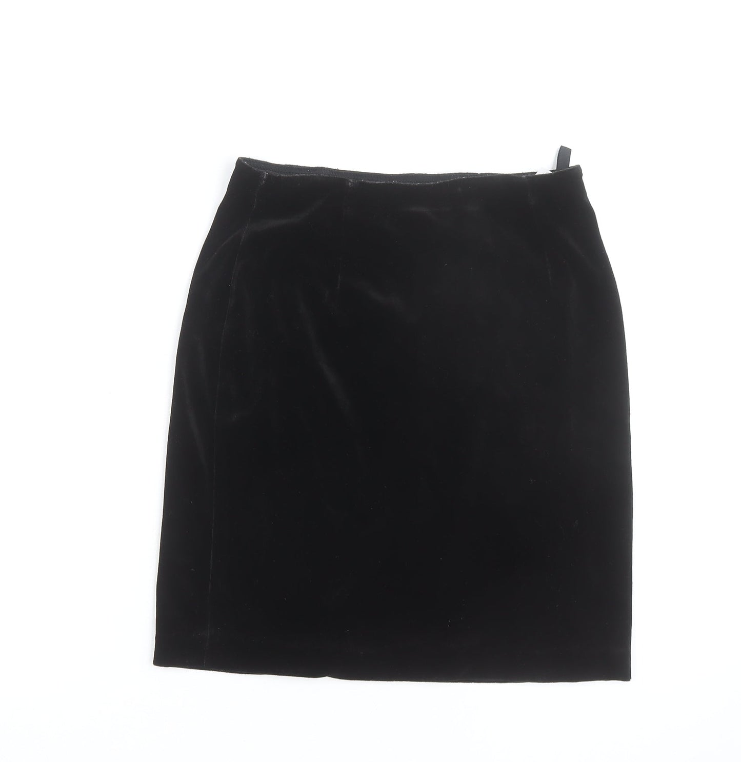 St Michael Women’s Black Velvet Pencil Skirt Size 12 Knee Length Vintage