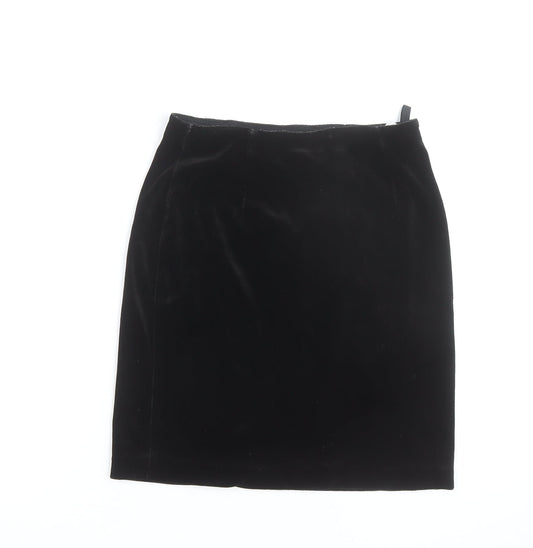 St Michael Women’s Black Velvet Pencil Skirt Size 12 Knee Length Vintage
