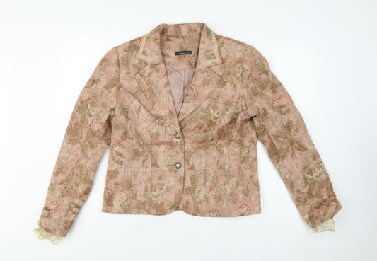 Laura Studio Women's Beige Pink Floral Jacquard Blazer Size 12 Classic Fit