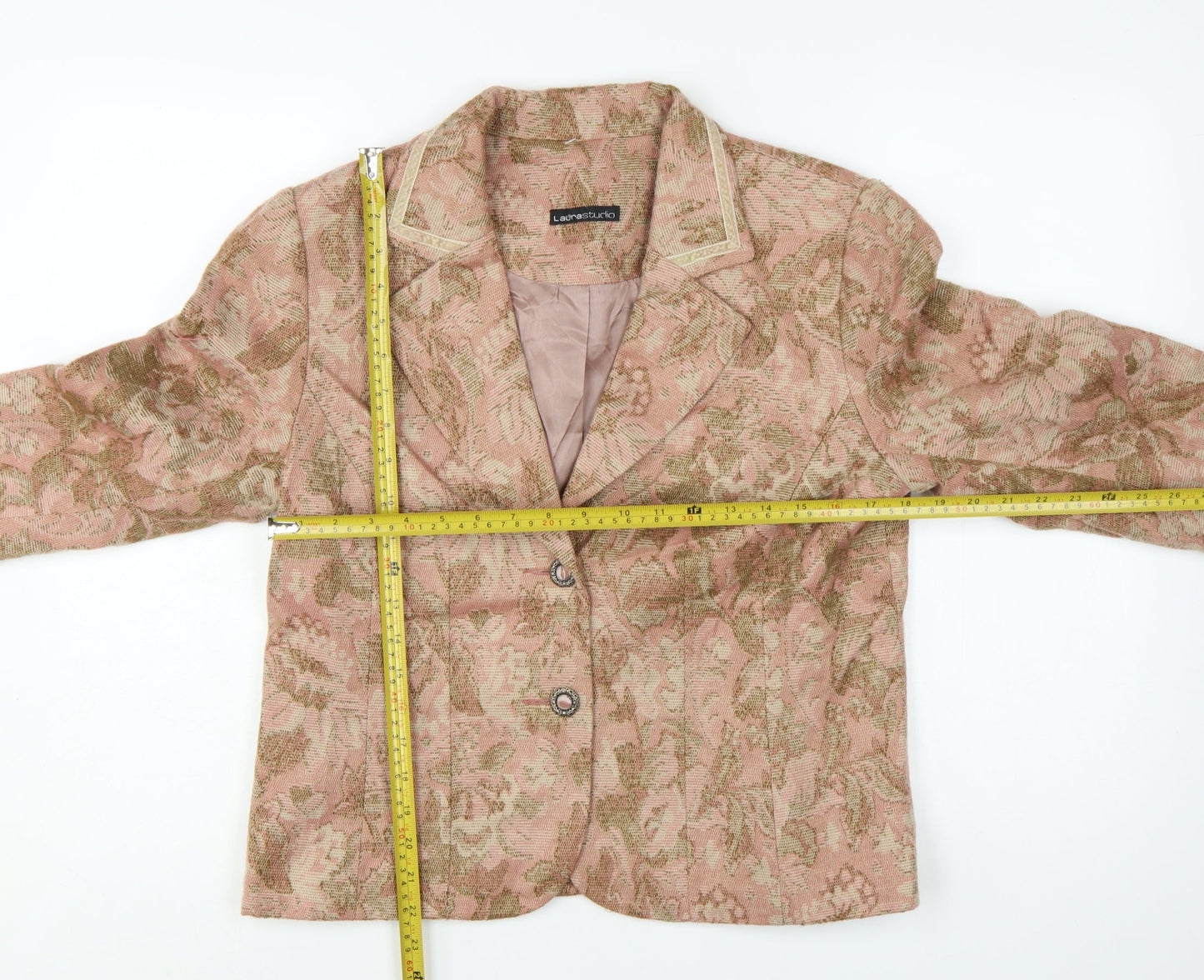 Laura Studio Women's Beige Pink Floral Jacquard Blazer Size 12 Classic Fit