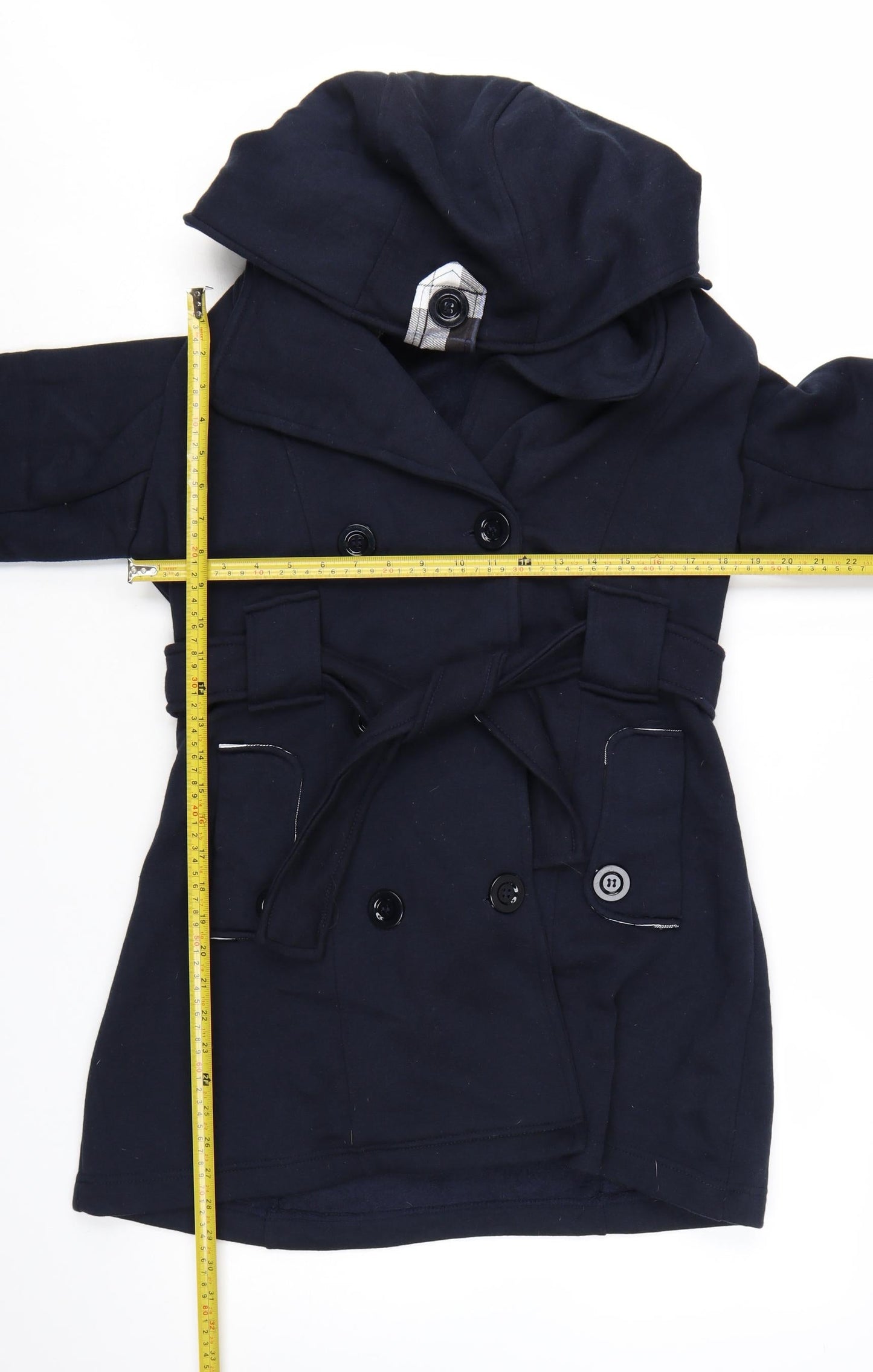 Urban Diva Women’s Blue Trench Coat Hooded Belted L