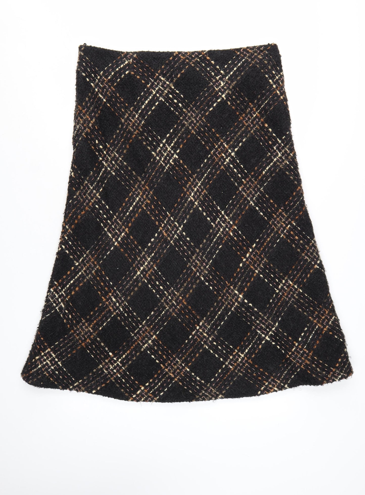 Marks and Spencer Per Una Women's Brown Check Tweed A-Line Skirt Size 16
