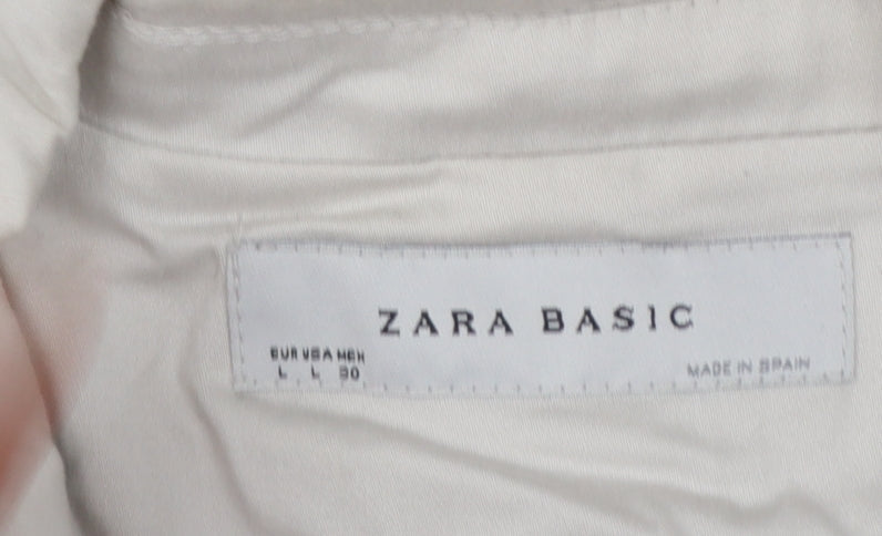 Zara Basic Women Beige Single-Breasted Cotton Blazer Size L