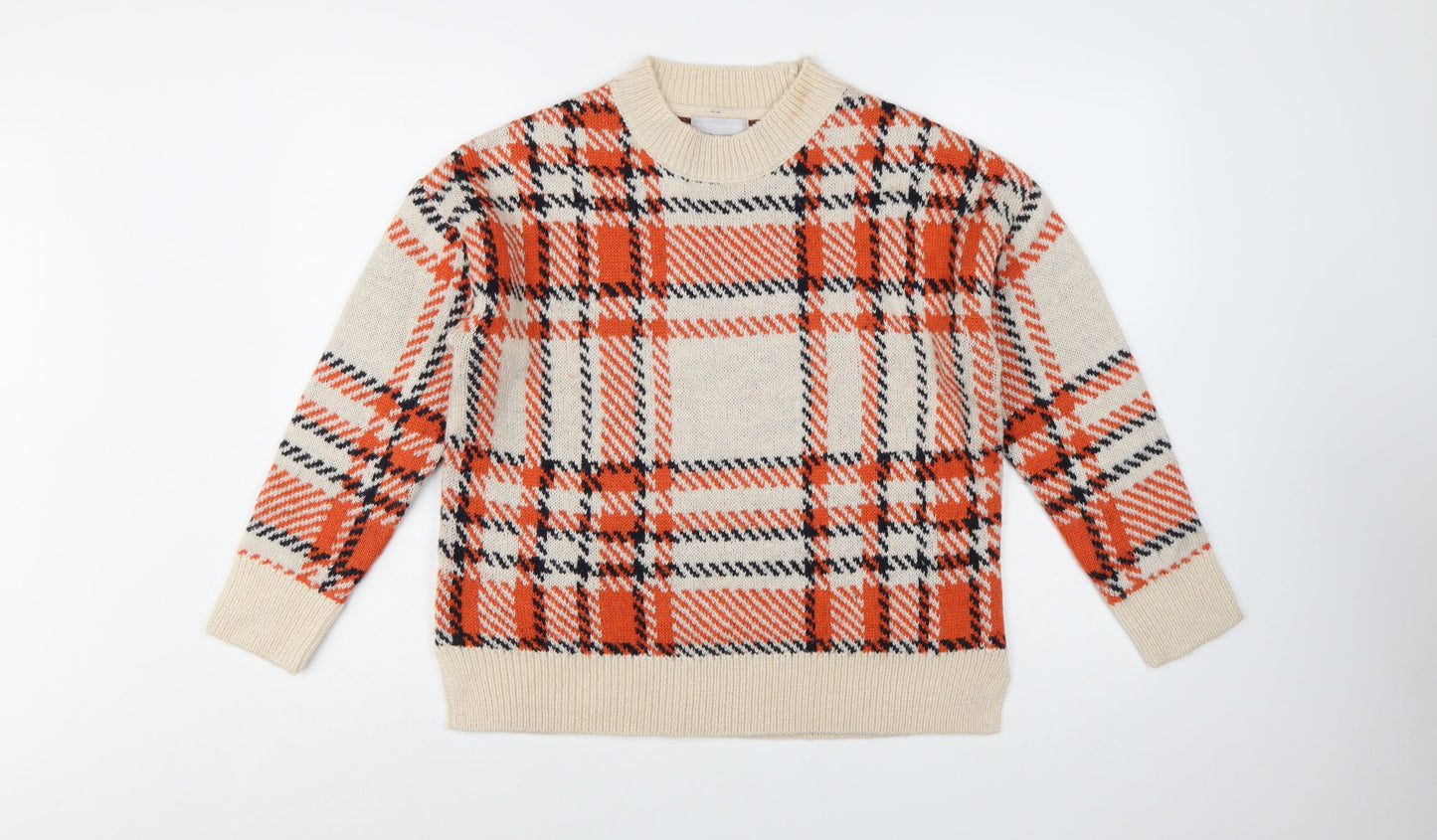 Red Herring Women's Beige Check Wool Blend Pullover Jumper Size 10