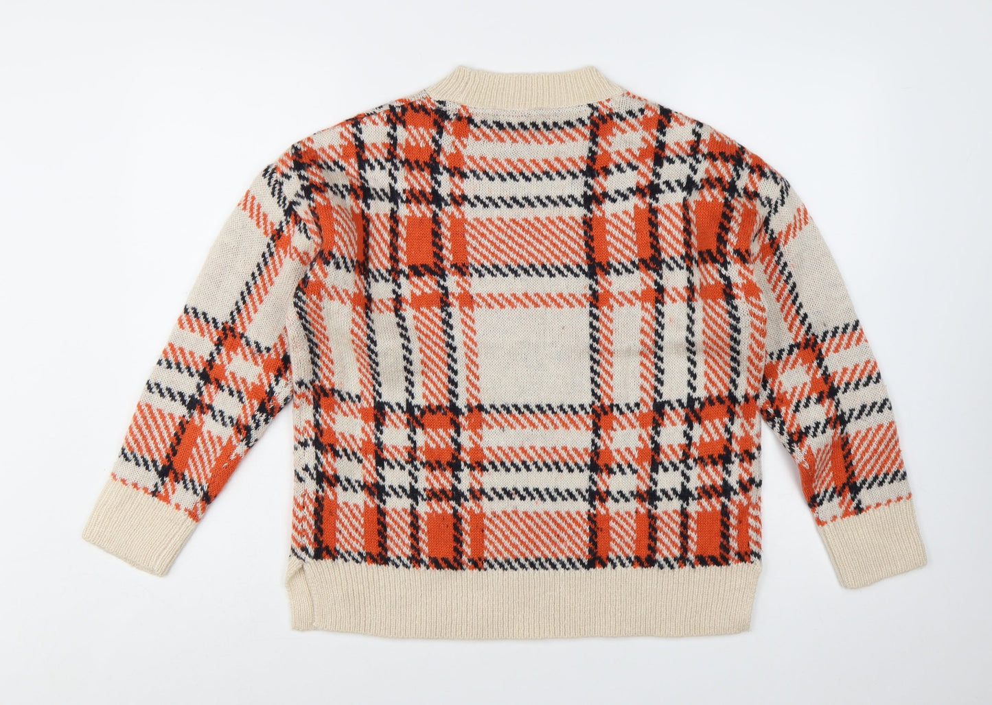 Red Herring Women's Beige Check Wool Blend Pullover Jumper Size 10
