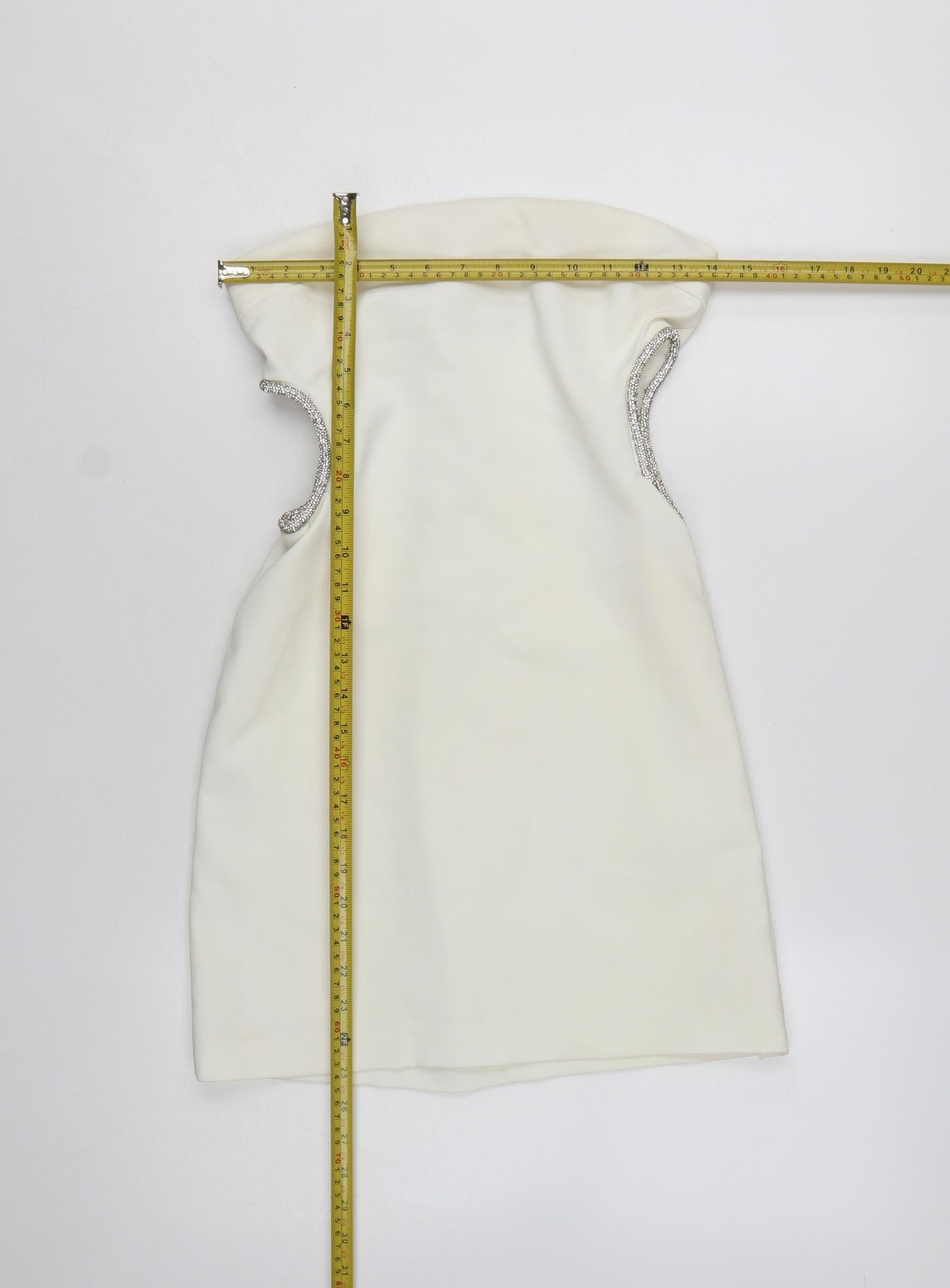 Zara Women Ivory Strapless Rhinestone Bodycon Short Dress Size 12