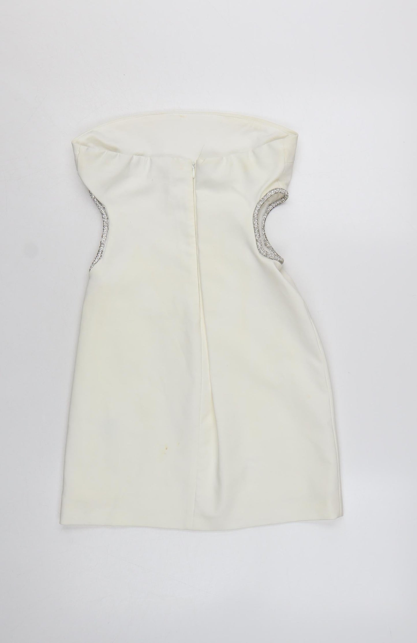 Zara Women Ivory Strapless Rhinestone Bodycon Short Dress Size 12