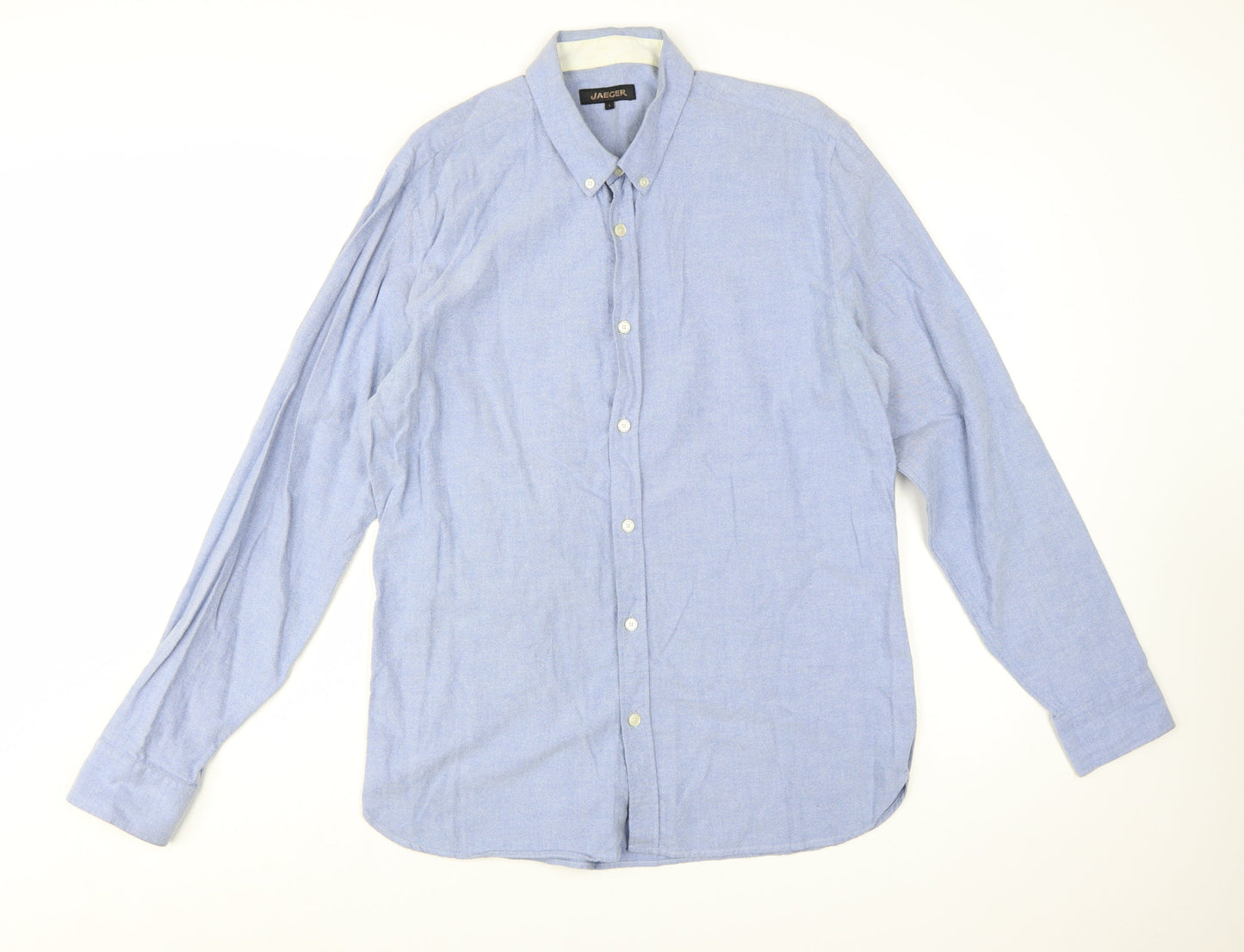 Jaeger Men Blue Cotton Button-Down Long Sleeve Casual Shirt L