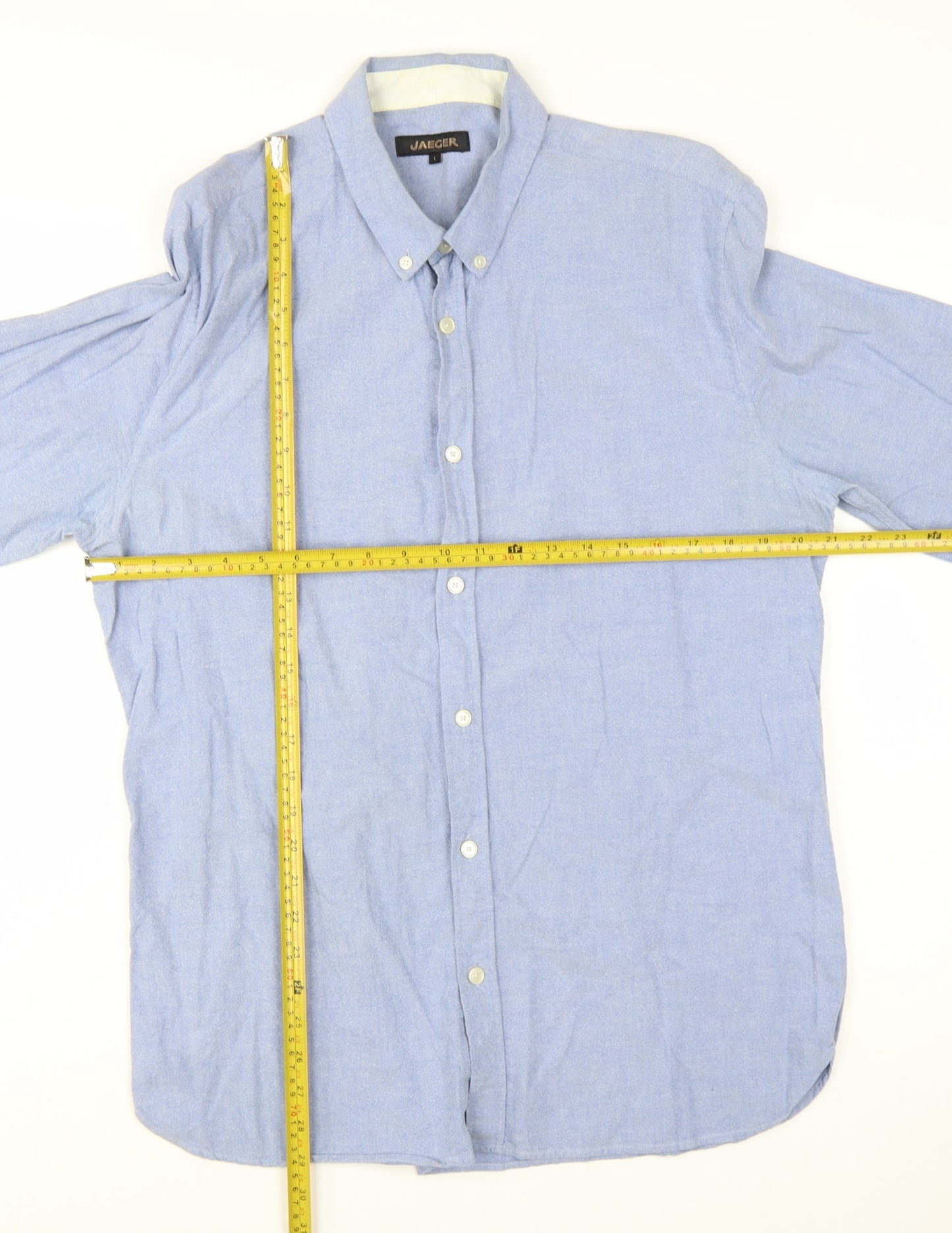 Jaeger Men Blue Cotton Button-Down Long Sleeve Casual Shirt L