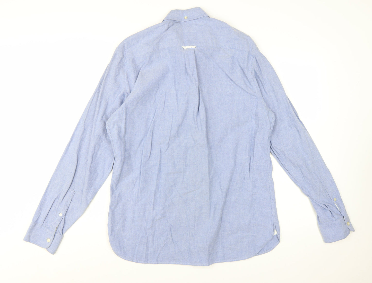 Jaeger Men Blue Cotton Button-Down Long Sleeve Casual Shirt L
