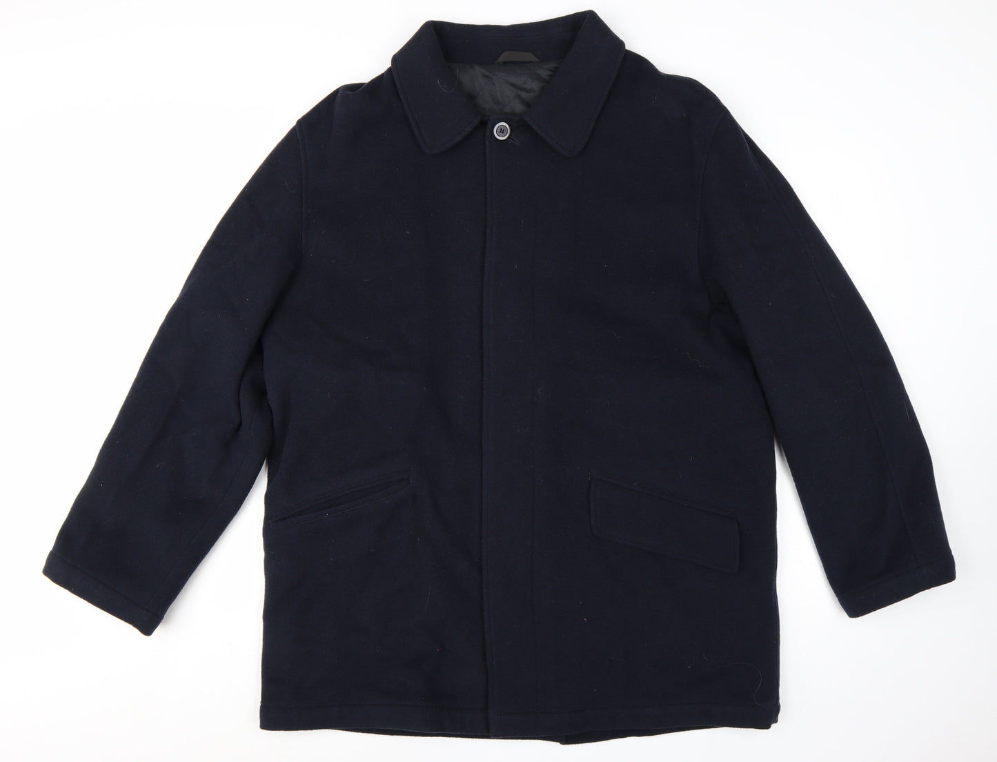 Marks and Spencer Men's Navy Wool Overcoat L Classic Mid-Length