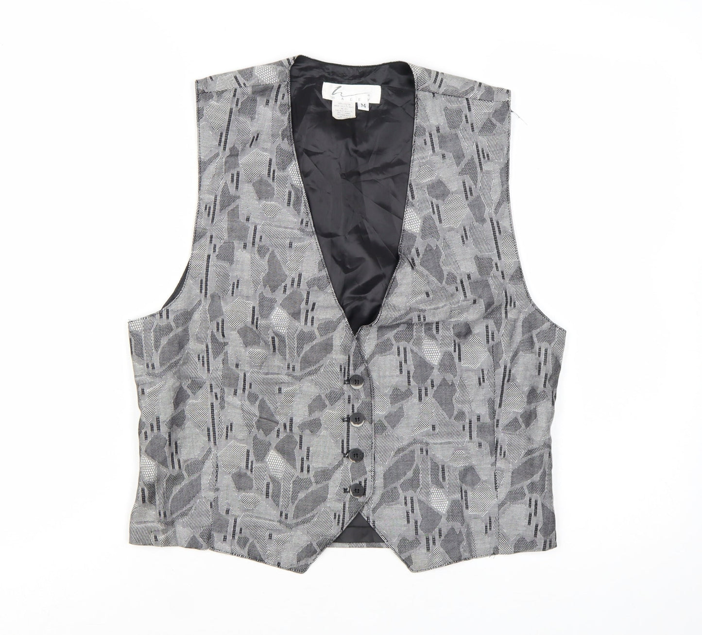 Haley Womens Grey Geometric Cotton Waistcoat Size M Formal Lined