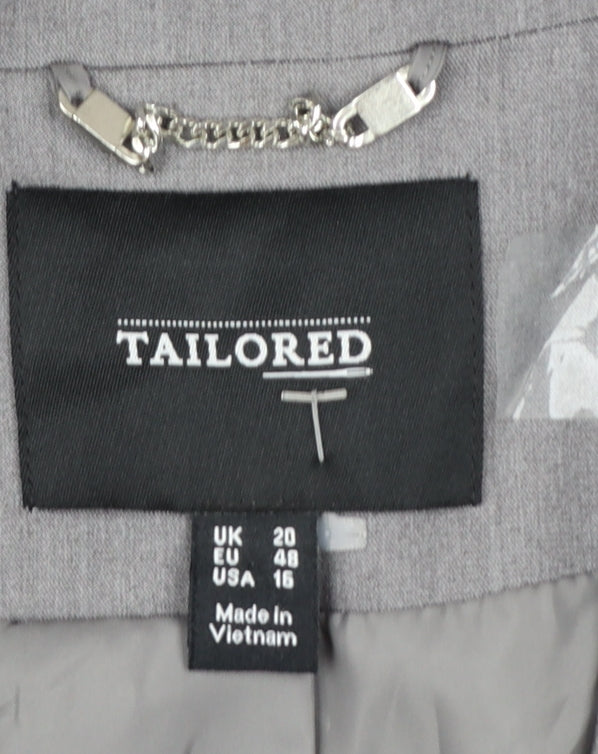 Tailored Women Grey Double-Breasted Blazer UK 20 Classic Fit