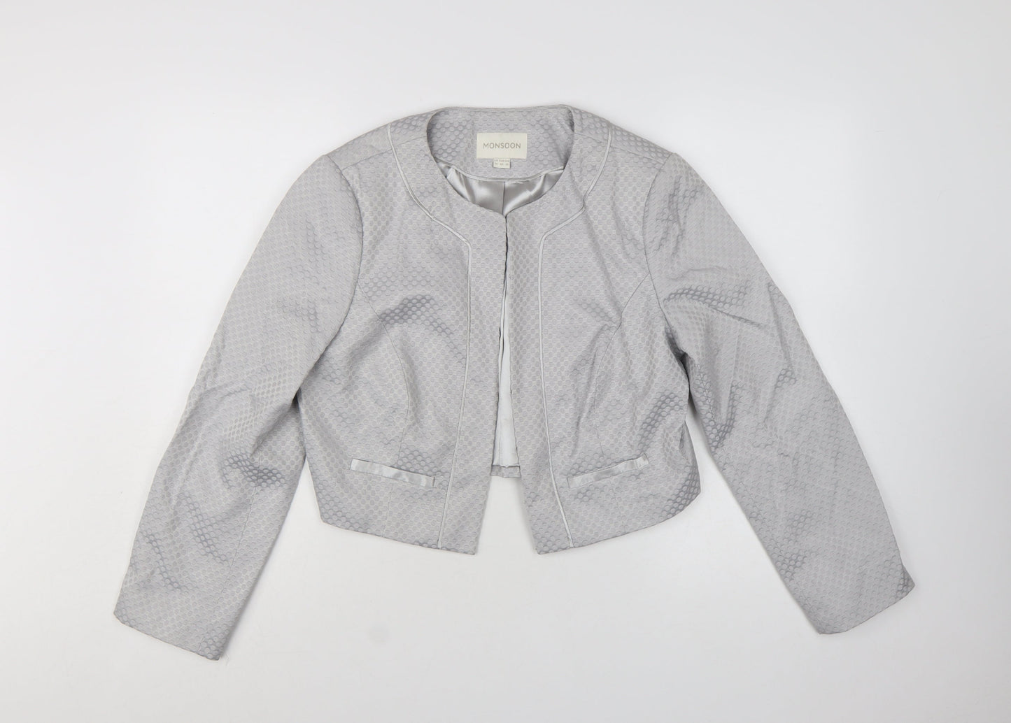 Monsoon Women's Grey Textured Cropped Suit Jacket Size 14