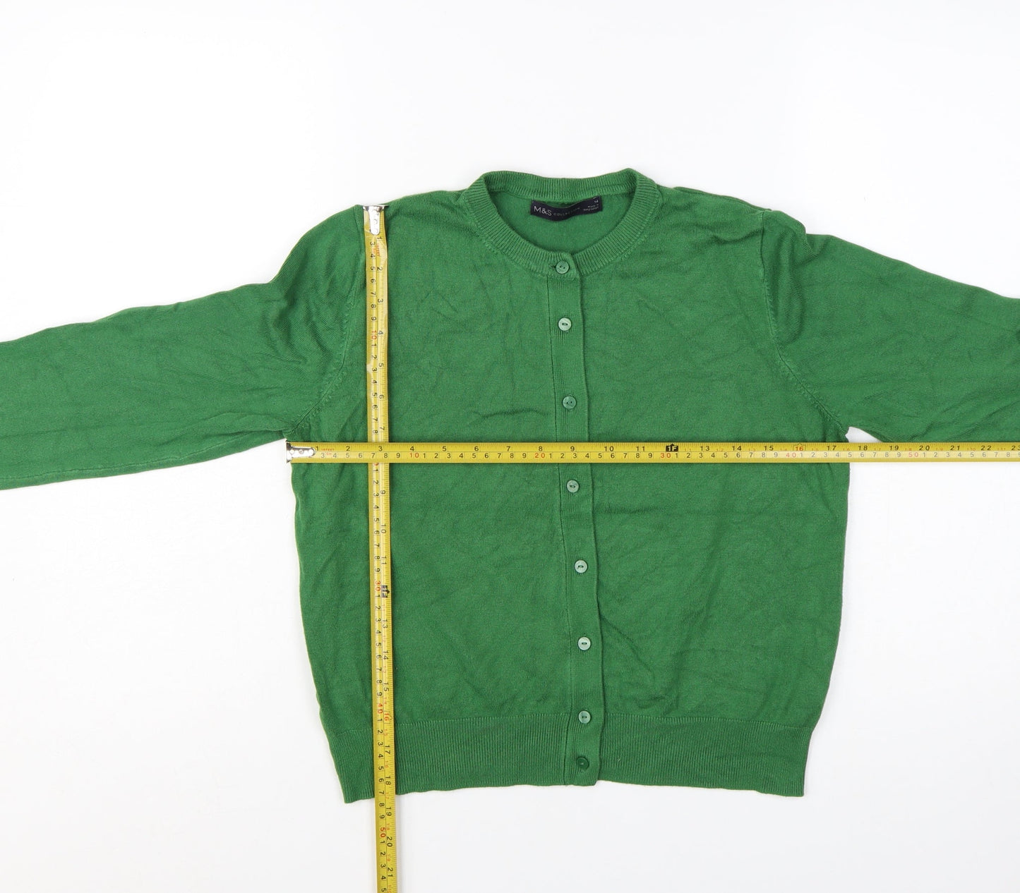 Marks and Spencer Women’s Green Cardigan Size 14 Crew Neck Knitwear