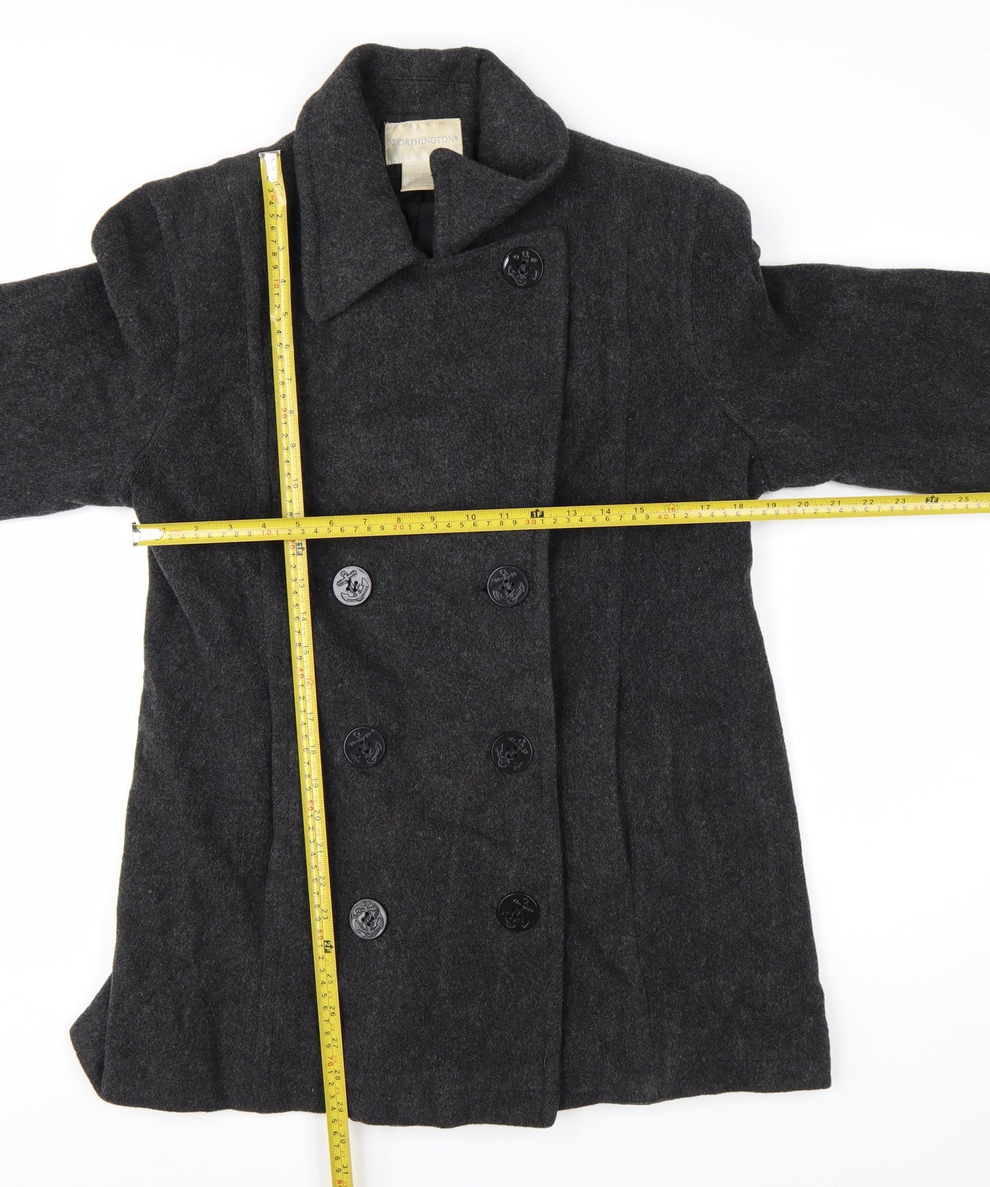 Worthington Women's Black Wool Pea Coat Size 12 Double-Breasted