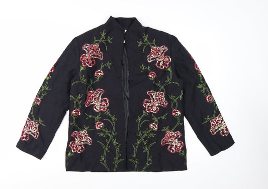 Draper's & Damon's Women's Black Floral Silk Beaded Tuxedo Jacket Size 12