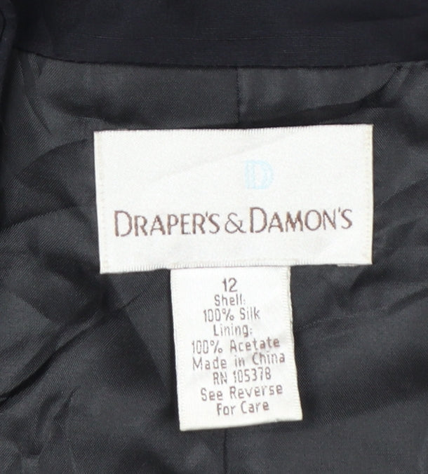 Draper's & Damon's Women's Black Floral Silk Beaded Tuxedo Jacket Size 12