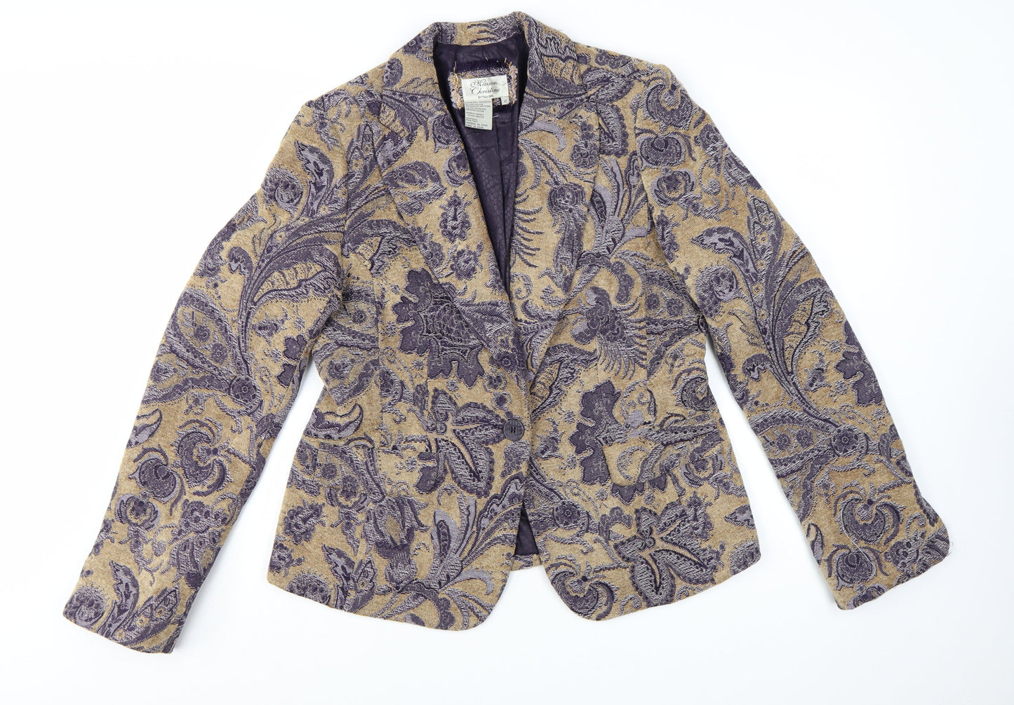 Maison Christine Women Beige Paisley Lined Blazer Size 12 Tall