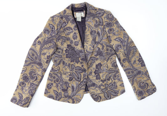 Maison Christine Women Beige Paisley Lined Blazer Size 12 Tall