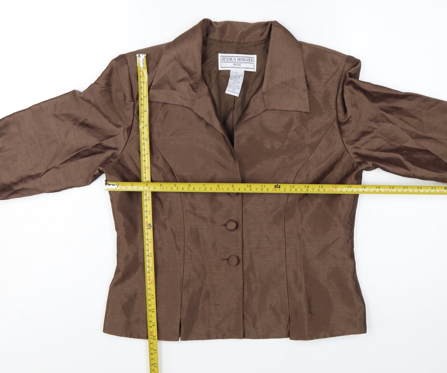 Jessica Howard Petite Brown 3/4 Sleeve Suit Jacket Size 10