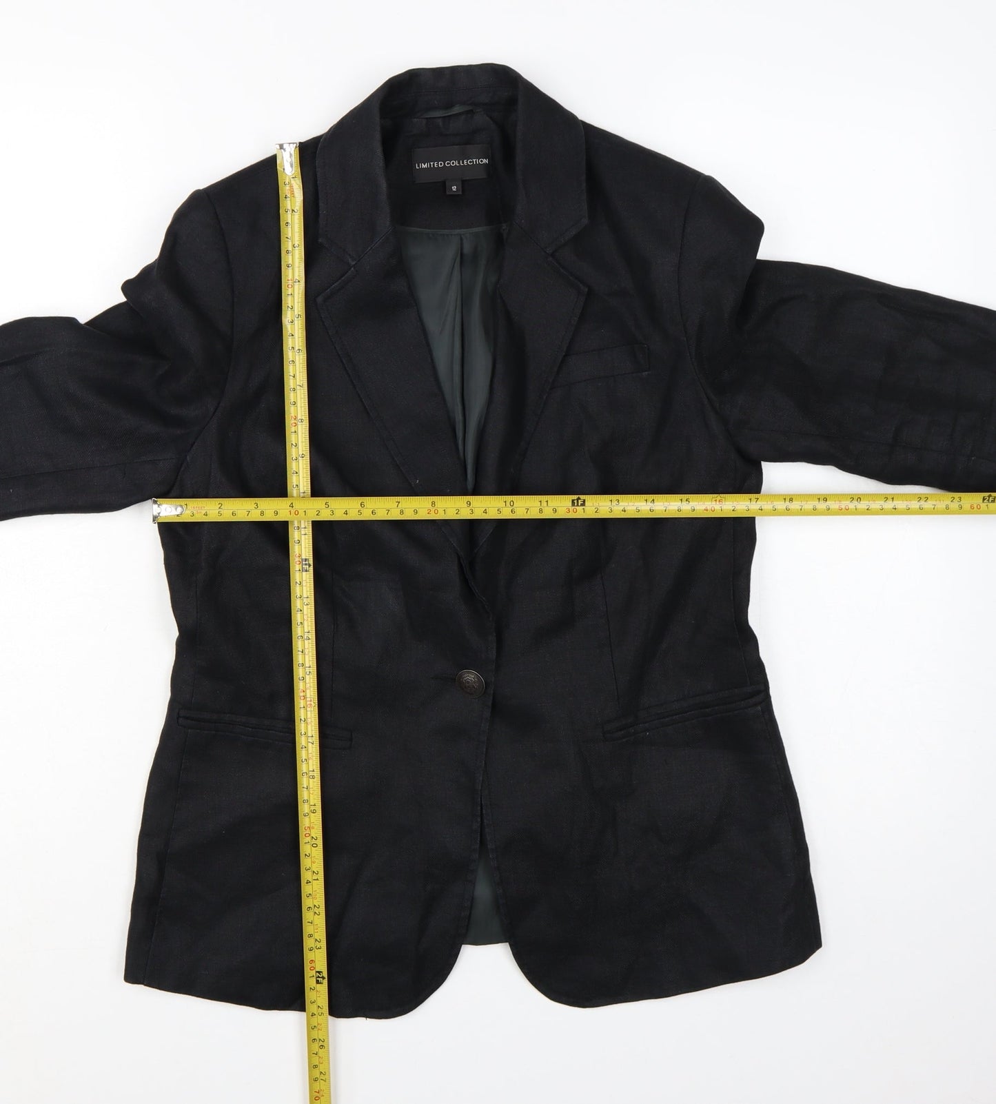 Marks and Spencer Womens Black Linen Single-Breasted Blazer Size 12