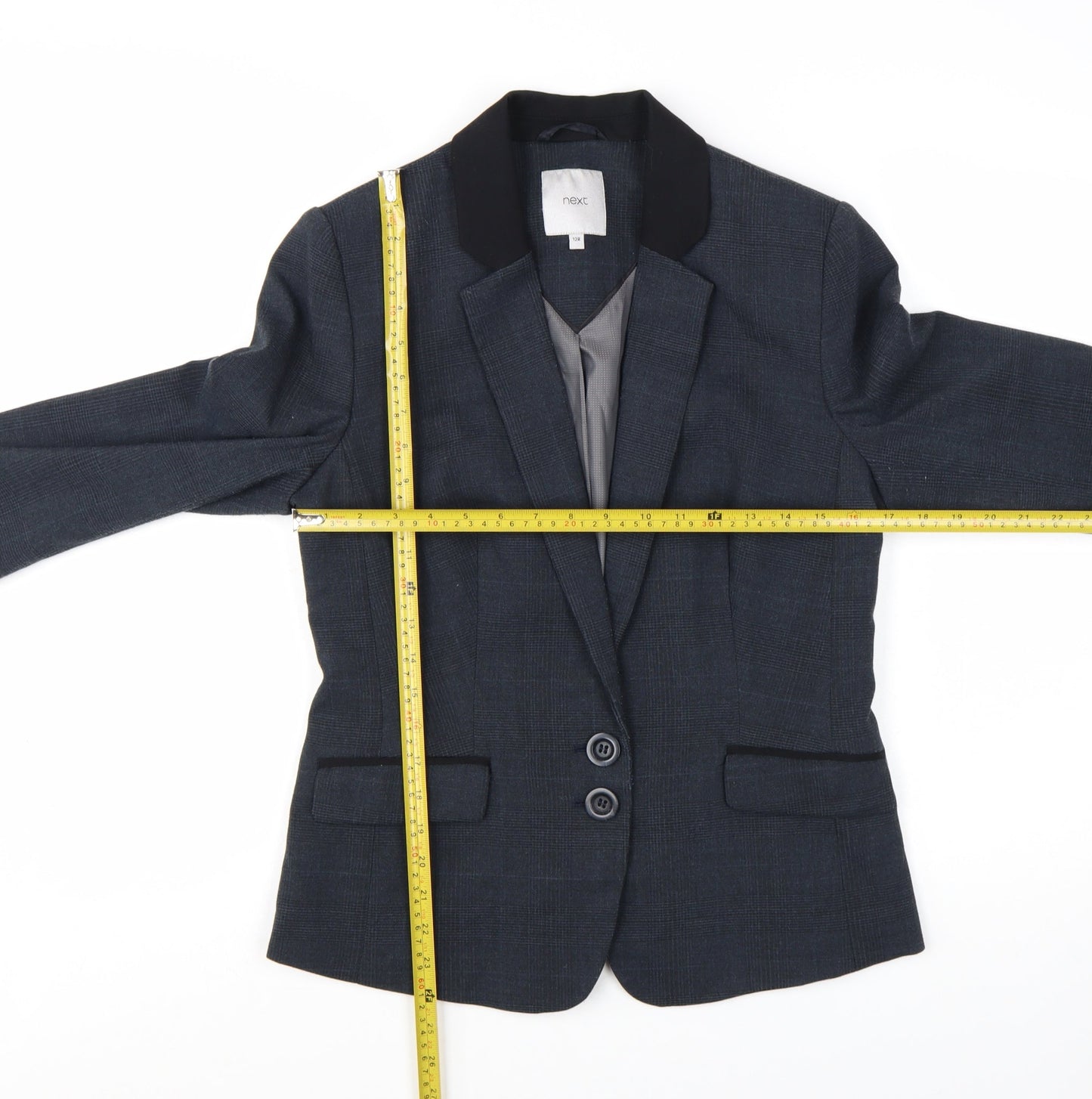Next Women Blue Check Blazer Size 12 Regular Tailored Jacket