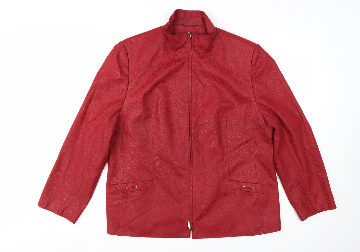 Marcona Women's Red Faux Leather Zip Jacket Size 18 Lined Classic Style