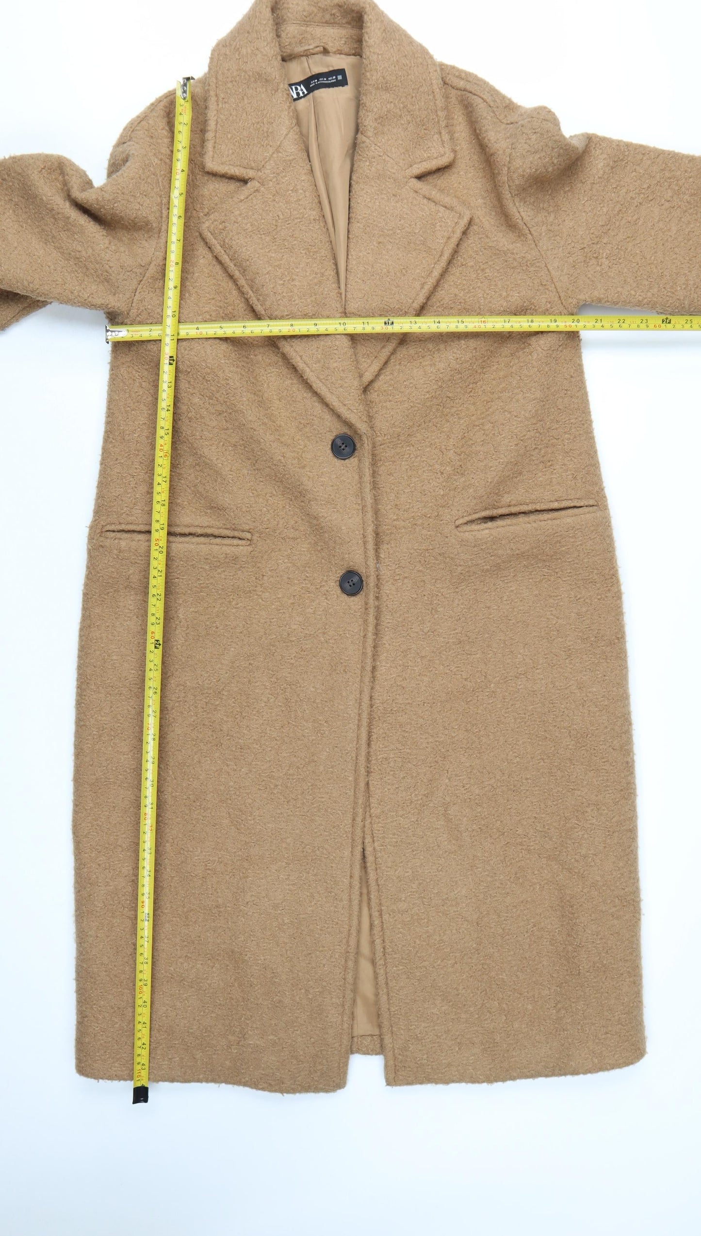 Zara Women Beige Long Wool Blend Single-Breasted Coat Size M