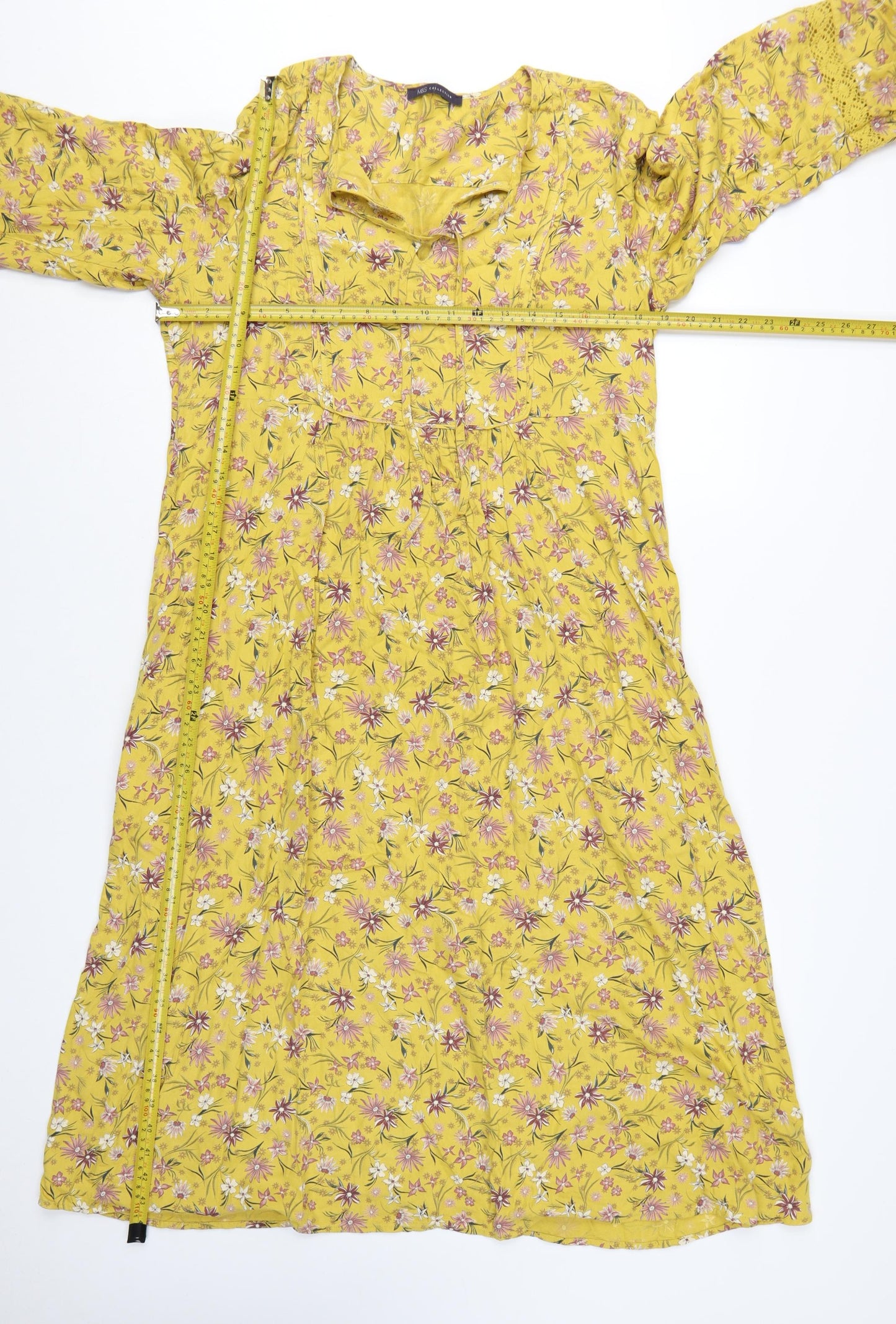 Marks and Spencer Women Yellow Floral Midi Bohemian Dress Size 12