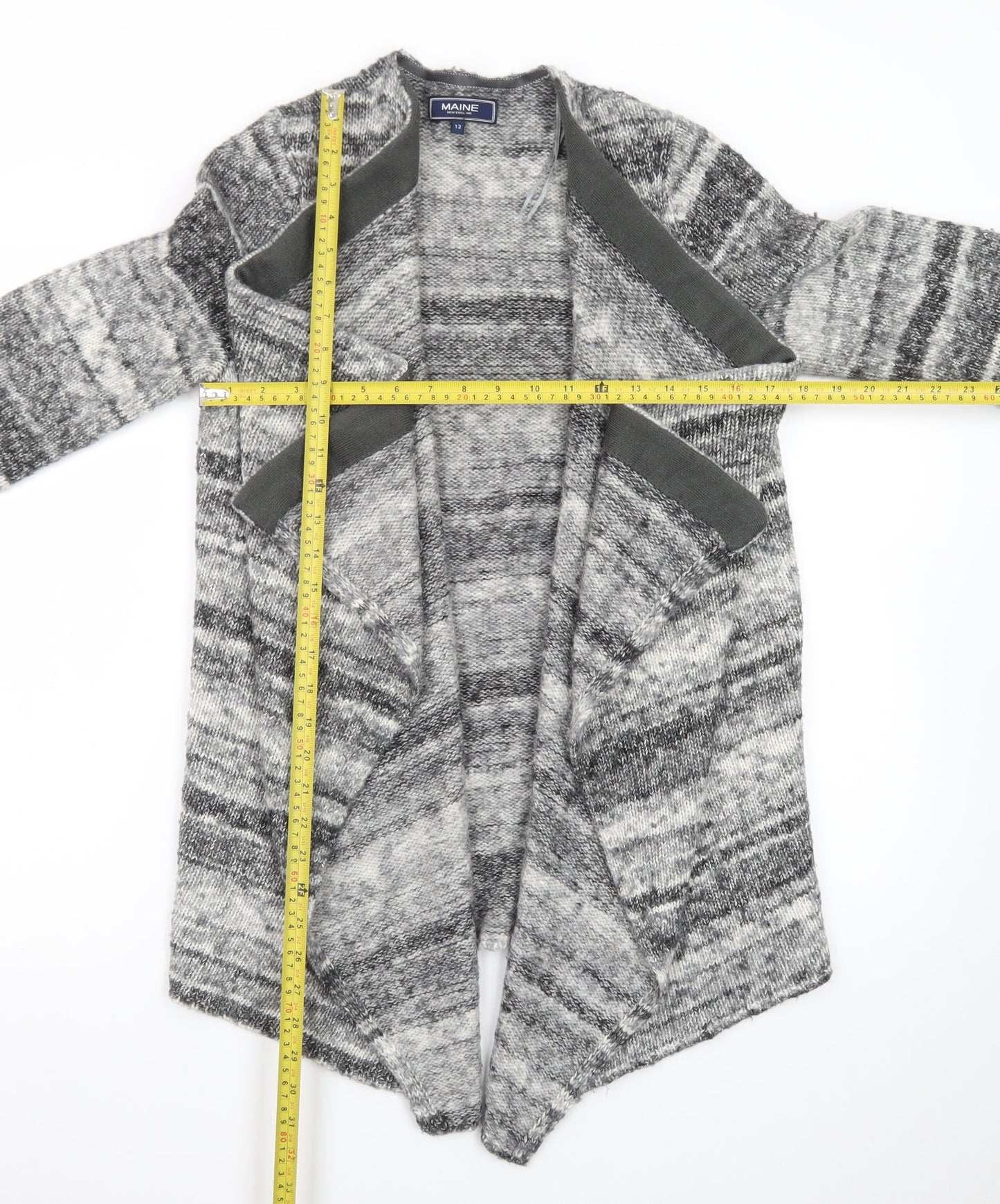 Maine New England Women Grey Size 12 Chunky Knit Open Cardigan