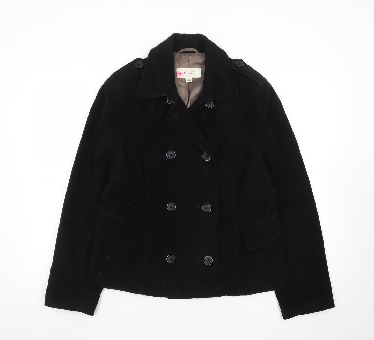 Next Women Black Cotton Double-Breasted Blazer Jacket Size 16