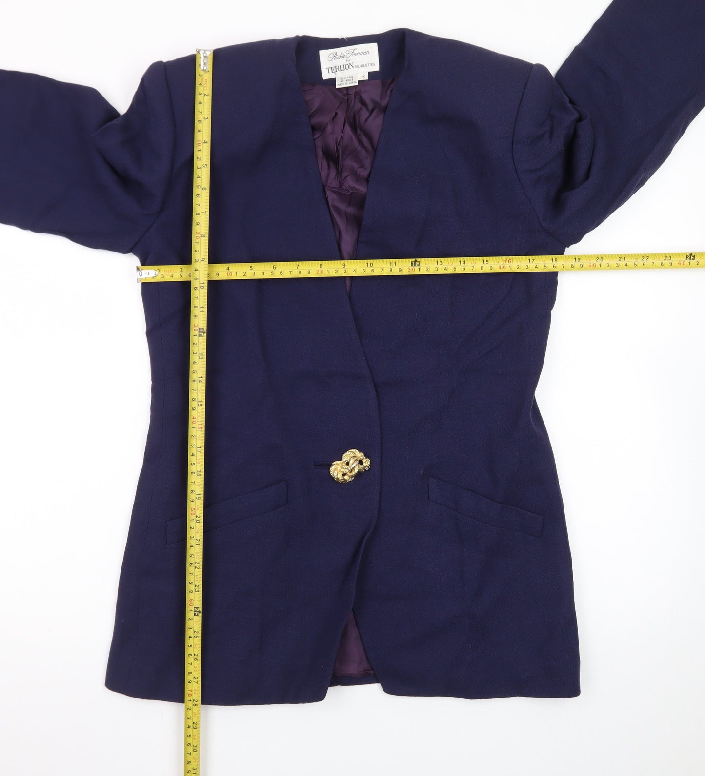 Rickie Freeman Terijon Women Blue Wool Long Blazer Size 10