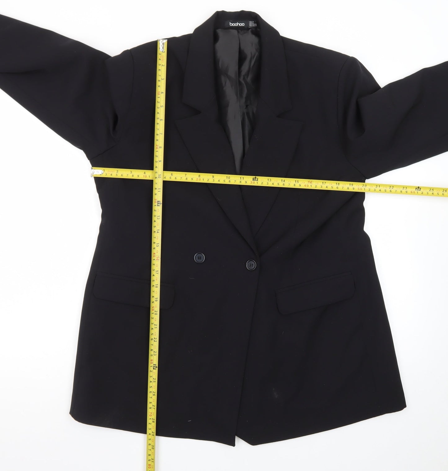 Boohoo Womens Black UK 12 Double-Breasted Blazer Jacket