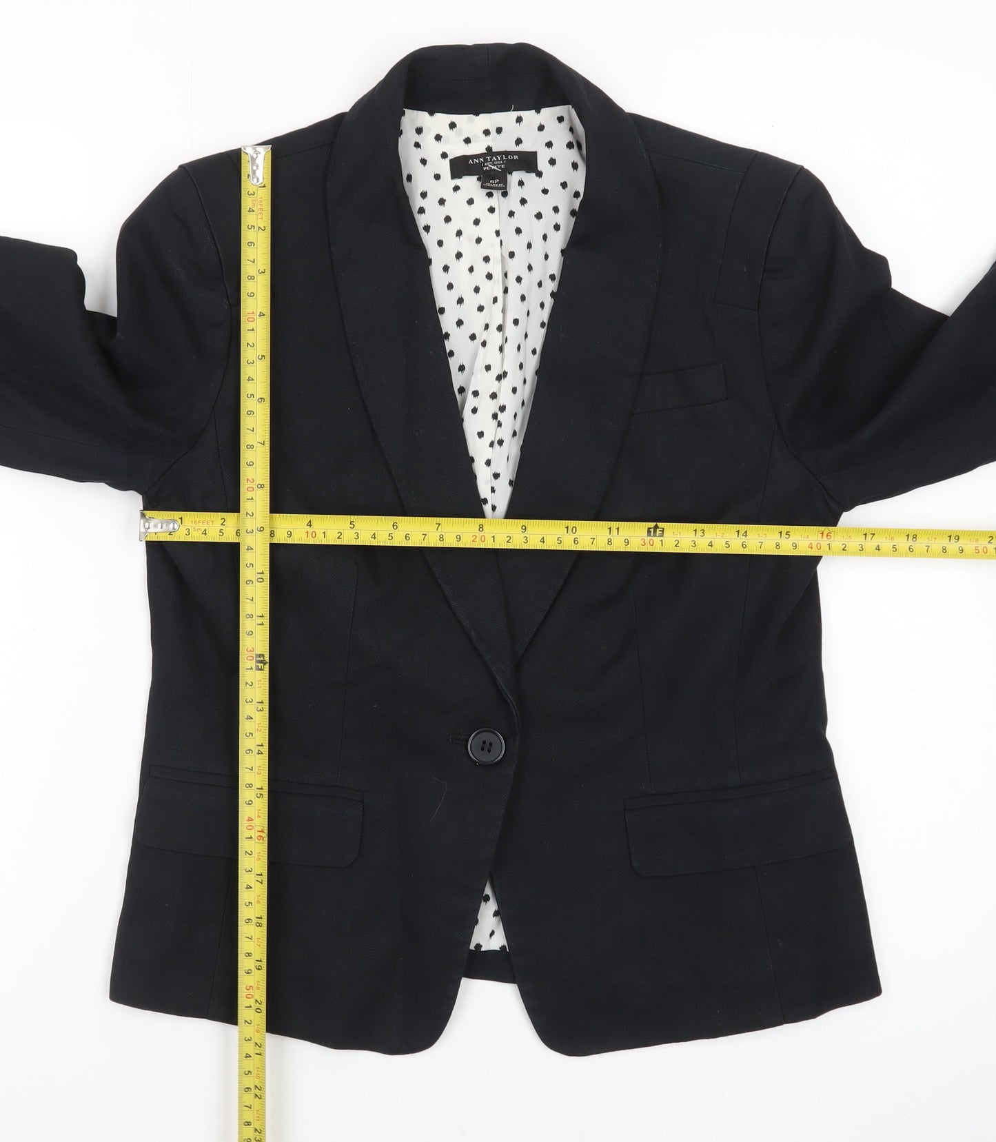 Ann Taylor Women Black Petite Blazer Single-Breasted Size 10P Cotton Blend