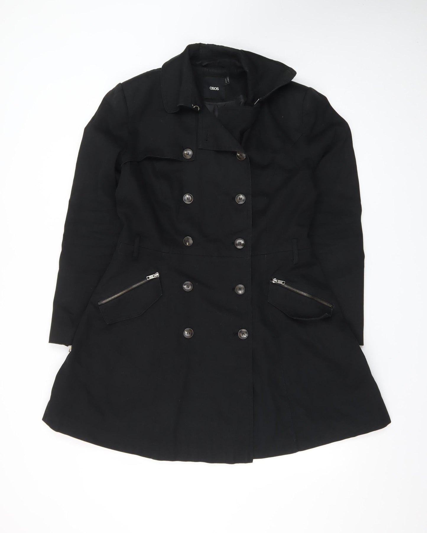 ASOS Women's Black Double-Breasted Mid-Length Coat UK 12